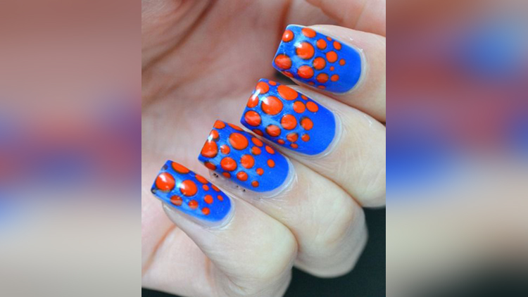 blue and orange nail art 