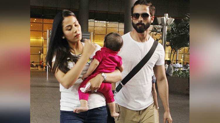 shahid kapoor at mumbai airport with wife meera and daughter misha