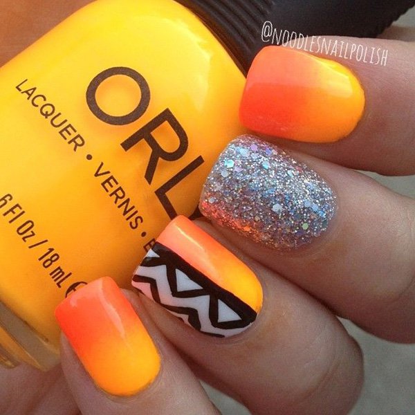 yellow and orange nail art 