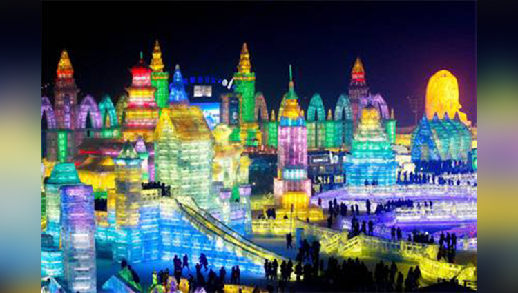 Harbin Ice and Snow Festival celebrating in china