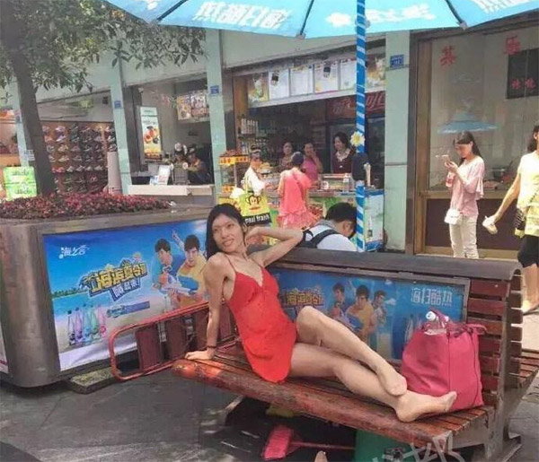 Simply walking on the streets of China showing ladyboy