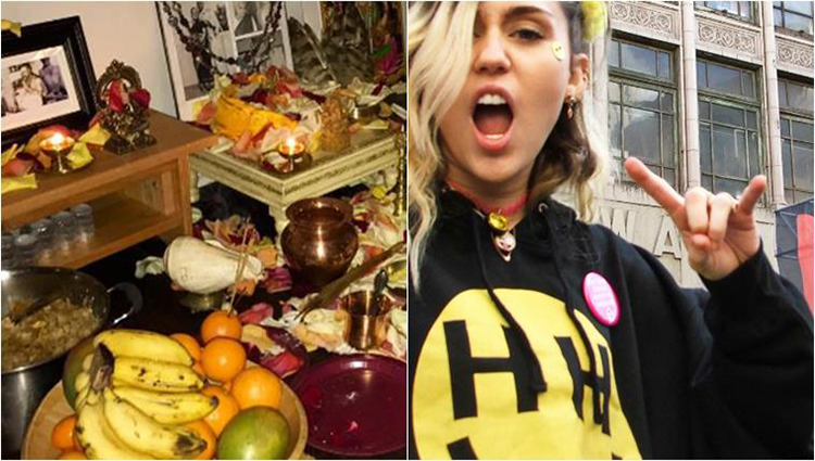 American pop star Miley Cyrus doning laxmi pooja at home and share pictures on insta
