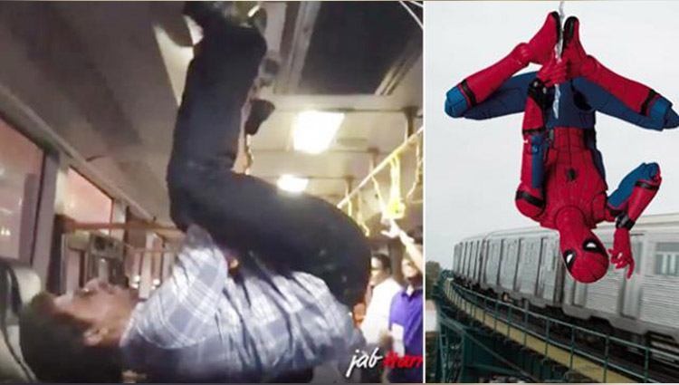 SRK turns Spider-Man hangs upside down in a bus