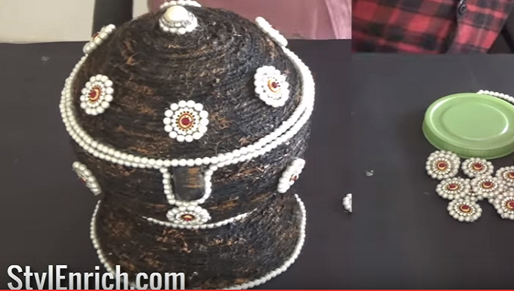 diy jewellery box making at home using plastic ball and jute how to make jewelry box