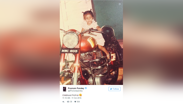 poonam pandeys childhood pic as a little girl in frock with two pony tails 