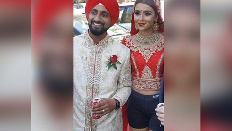 viral photo of groom and bride in shorts