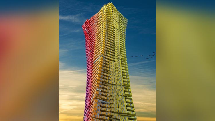 A Rainbow Shipping Container Tower Rises in Mumbai