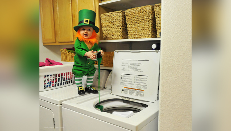 dad turns his 6-month old baby into a naughty leprechaun 