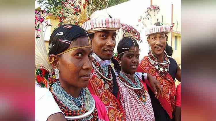 Bride and groom together in marriage ceremony Baiga tribe Chhattisgarh drinking wine