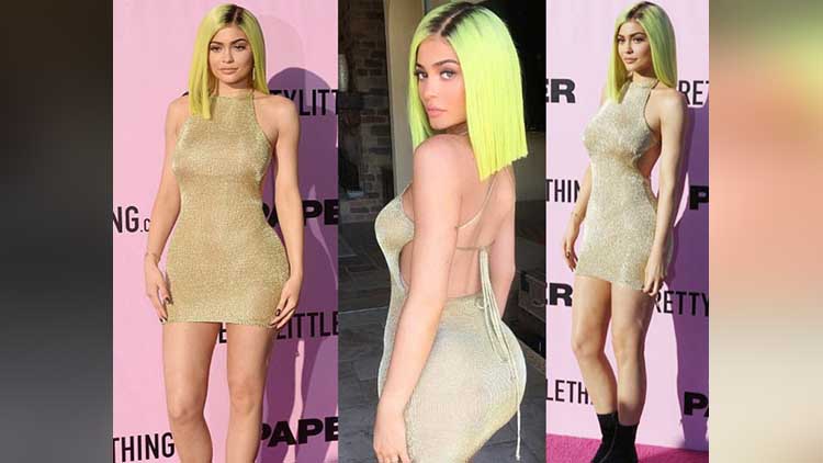 Kylie Jenner In Gold Mini Dress and new haircut