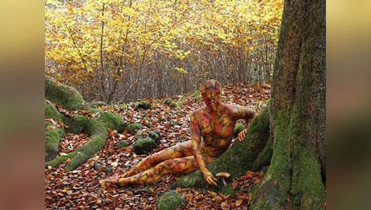 naked woman in a surreal forest