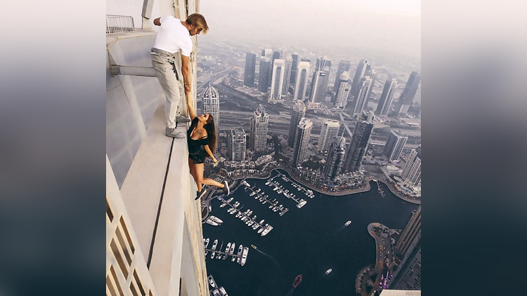 Heights Of Craziness: This Russian Model Hangs Herself On a Tower Just To Take A Selfie!