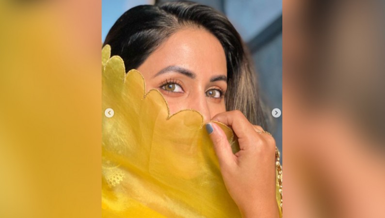 hina khan new photos in yellow salwar kameez