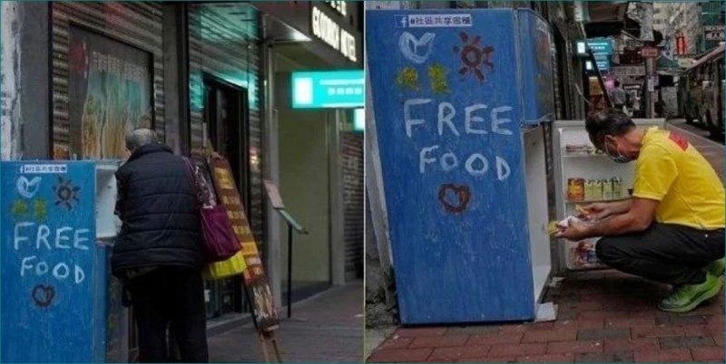 Hong Kong Woosung Street refrigerator is Offering Food masks Socks and towels