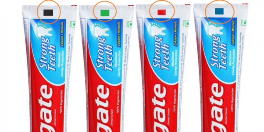 What indicates different colors on toothpaste?