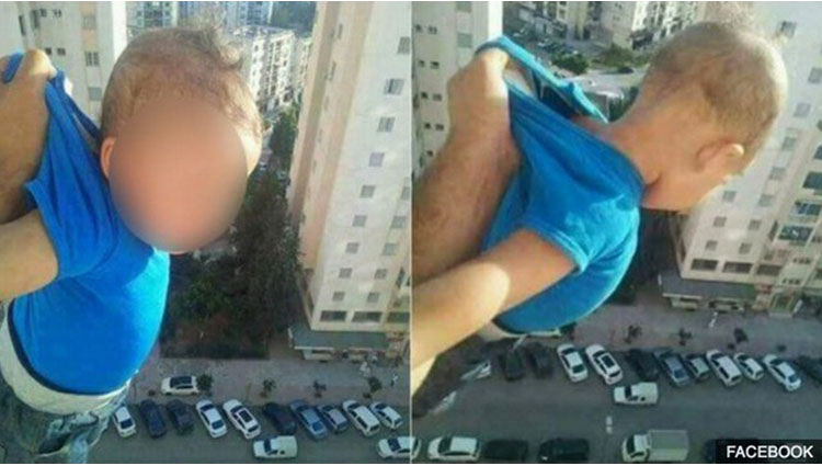 father dangles infant son out of window for facebook likes