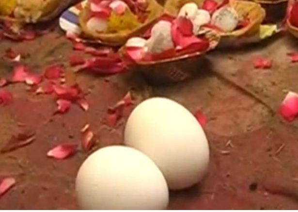 Here devotees throw eggs in the temple to get their wishes