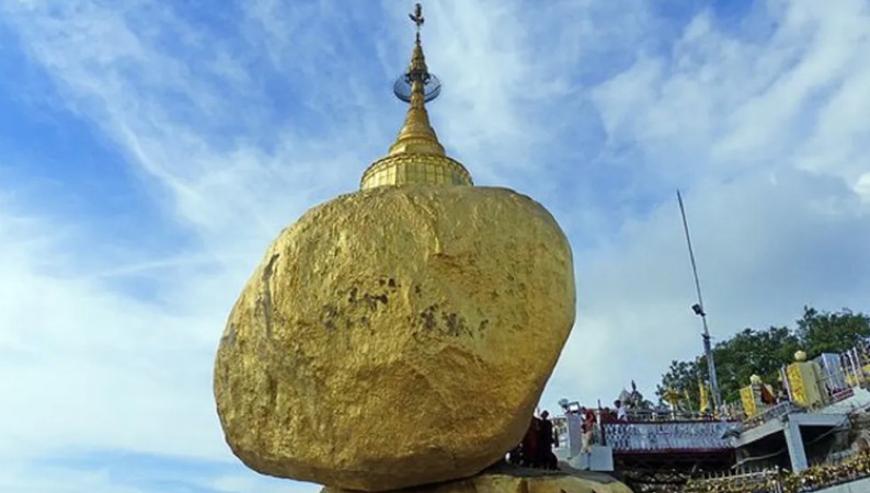 Buddhist pilgrimage in Myanmar Kyaiktiyo Pagoda also known as Golden Rock mystery