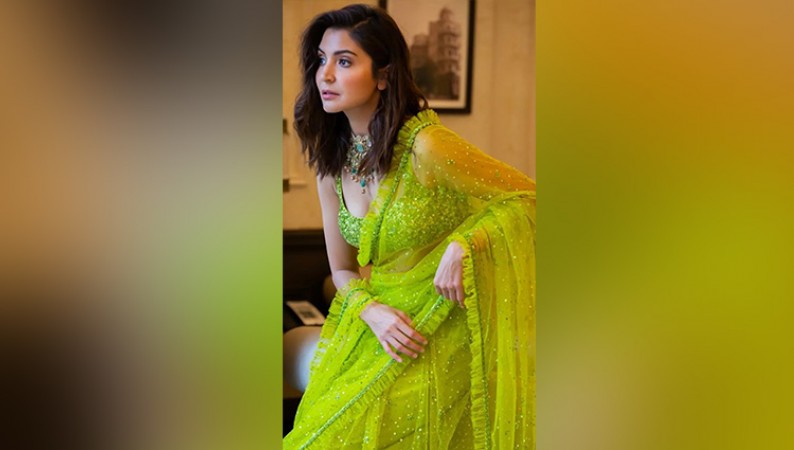 Anushka Sharma LOOKS HOT IN neon green Sabyasachi saree