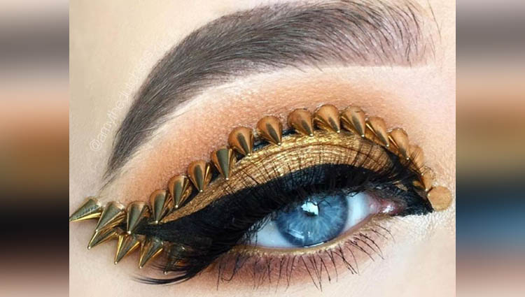 The studded eye makeup trend probably is not safe but it looks cool