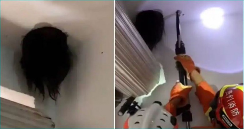 Girl gets head stuck in ceiling like horror movie in hilarious freak accident