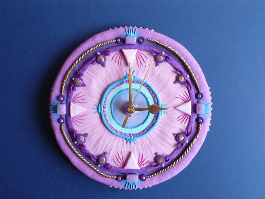 Wall Clock by artist created from polymer clay